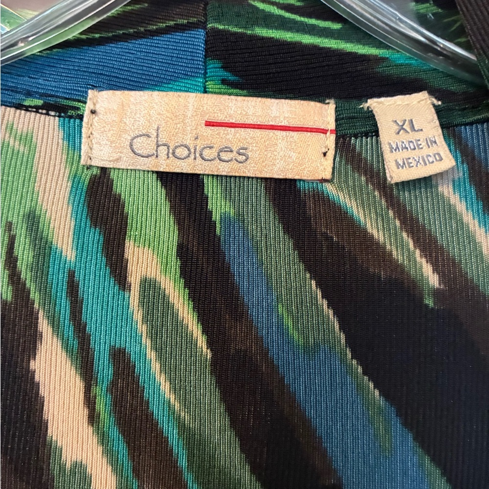 Choices Multicolor Abstract Stripe Top in Teal, Green & Black - Picture 2 of 4
